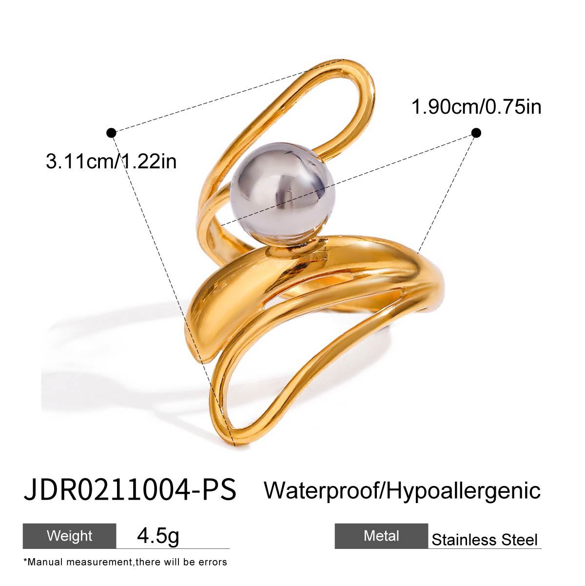 Geometric Stainless Steel Plated Ring with Pearl Inlay for Women