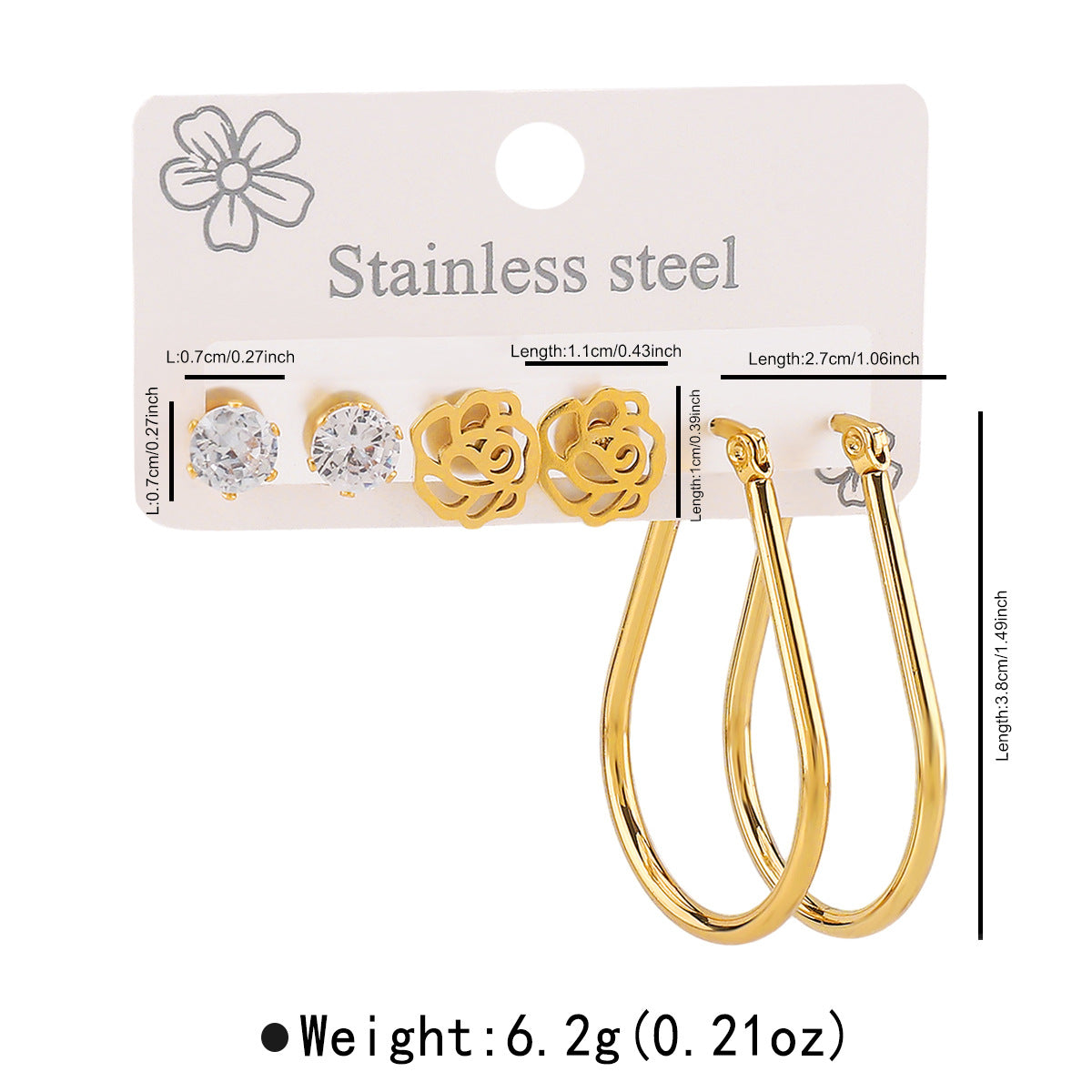Minimalist Geometric Stainless Steel Earrings Set with Plating Finish for Women