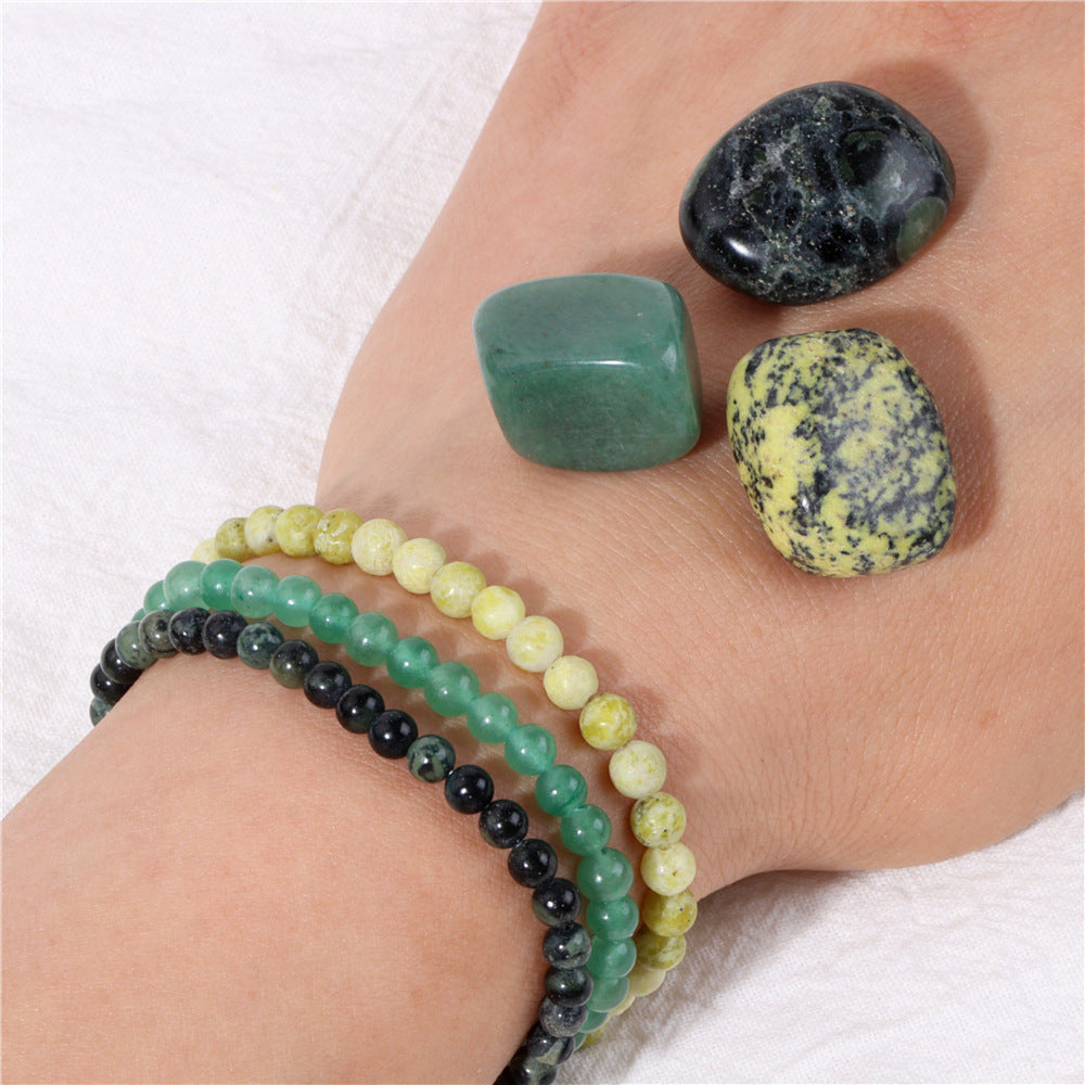 Vintage Geometric Stone Beaded Bracelet Set Unisex Meditation Raw Stone Stress Relief Hand Jewelry