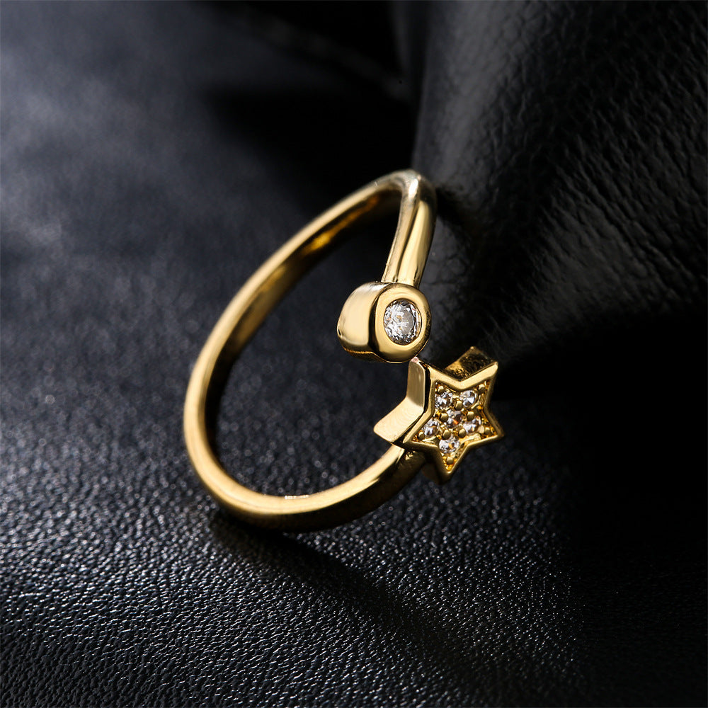 18K Gold Plated Brass Micro-Inlaid Cubic Zirconia Star Ring for Women