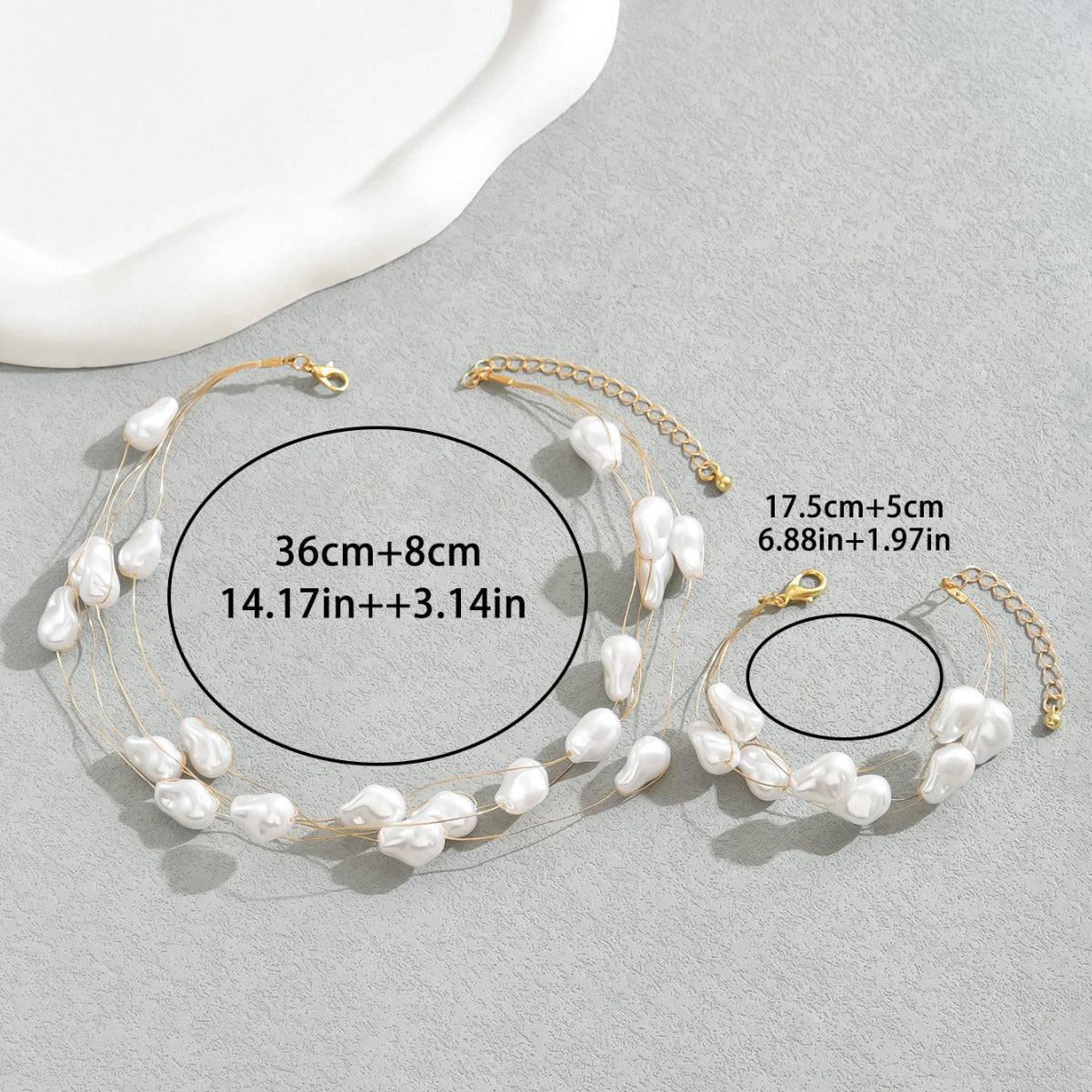 Conjunto de collar y pulsera de perlas estilo geométrico para mujer con cuentas de perlas de imitación y artesanía de incrustación
