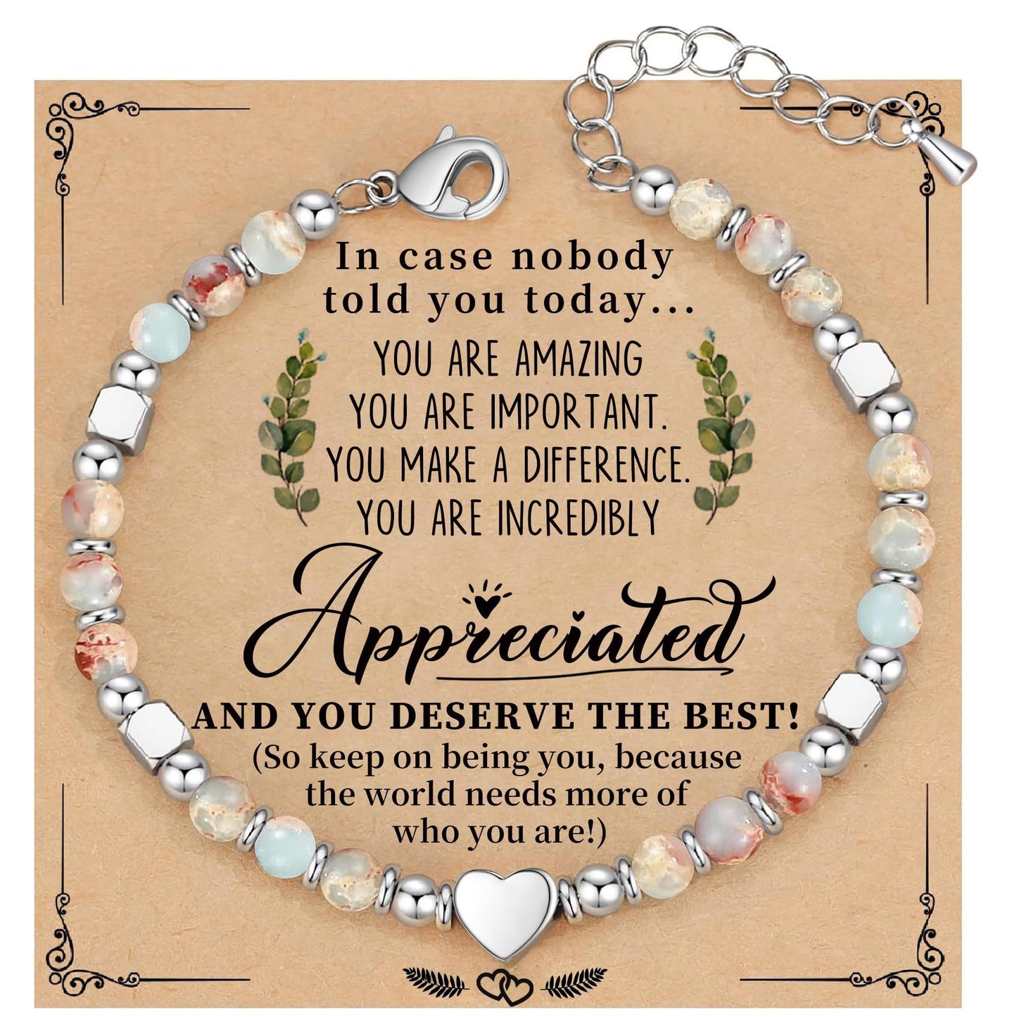 Minimalist Heart Shape Natural Stone Stainless Steel Adjustable Bracelet