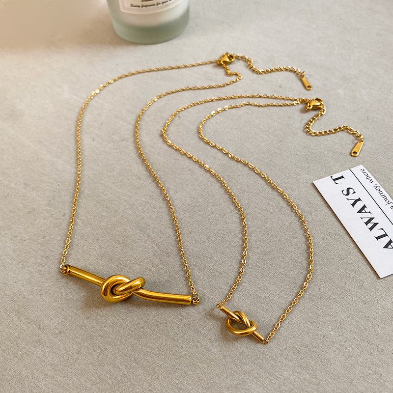 Minimalist Layered Titanium Steel Knot Pendant Necklace with Cable Chain for Unisex