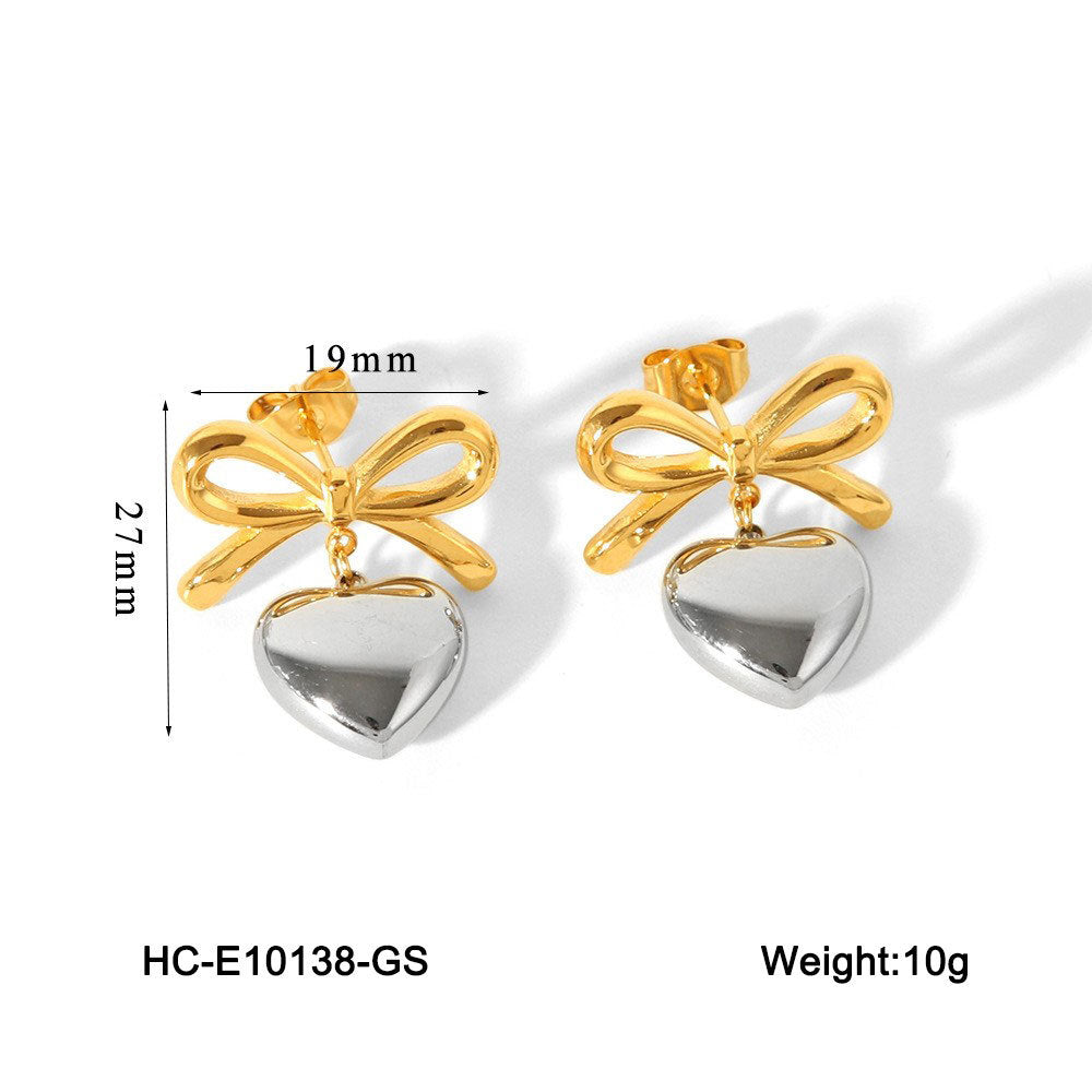 Orecchini da donna in acciaio inossidabile a forma di farfalla e cuore con placcatura in oro 18 carati, design minimalista alla moda con accento geometrico