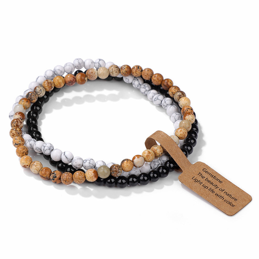 Vintage Geometric Agate Beaded Bracelet Unisex Natural Stone Jewelry