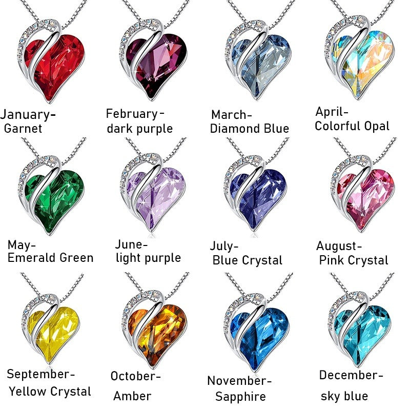 Elegant Heart Shape Alloy Inlaid Crystal Gemstone Necklace with Box Chain for Women