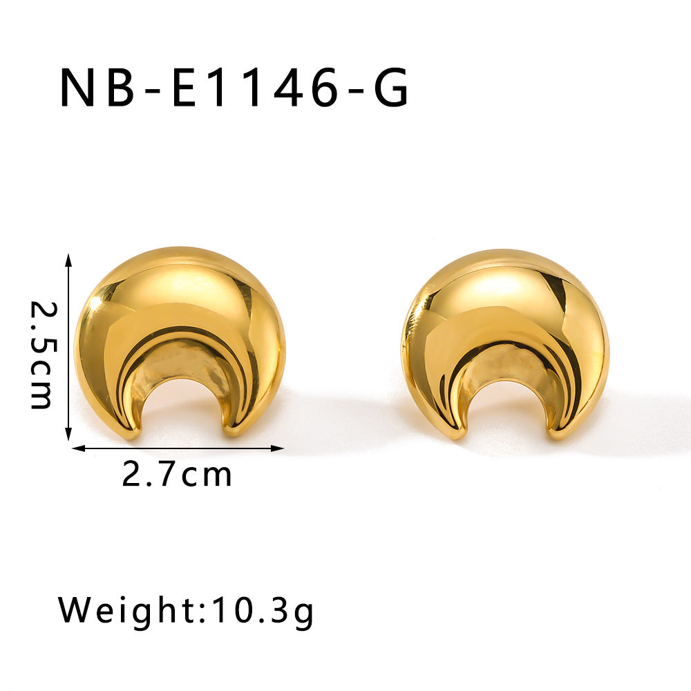 Minimalist Crescent Moon Stainless Steel Earrings for Women with Vacuum Plated 18K Gold Finish