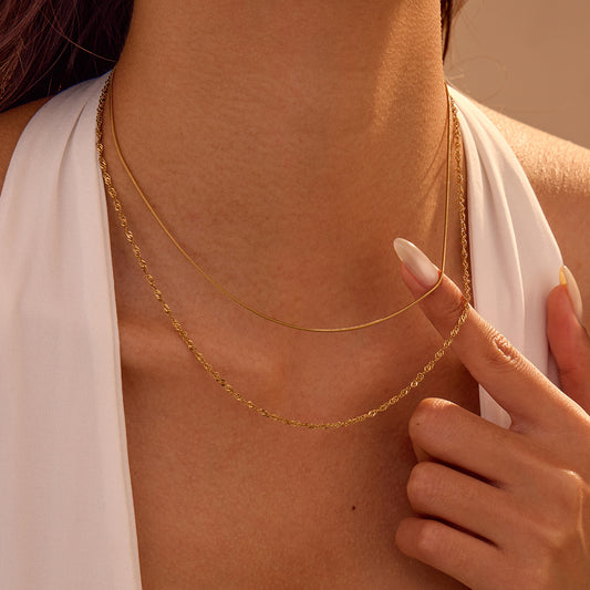 Fashion OL Geometric 18K Gold Plated Stainless Steel Layered Necklace for Women