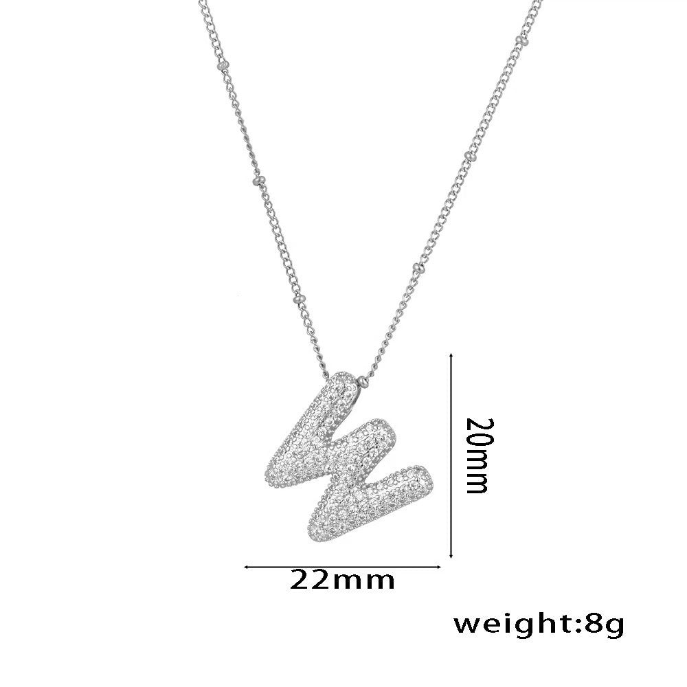 Collana da Donna con Ciondolo a Lettera, Design Geometrico Minimalista, in Ottone Placcato Oro con Zirconi Micro-Pavé