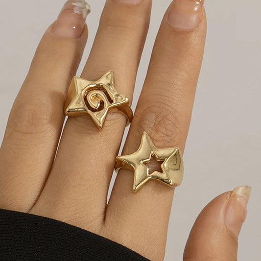 Minimalist Geometric Star Stainless Steel Plated Ring for Women