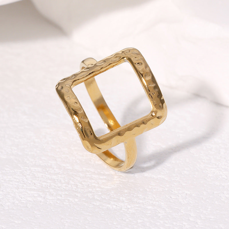 Minimalist 18K Gold Plated Square Geometric Stainless Steel Open Ring for Women