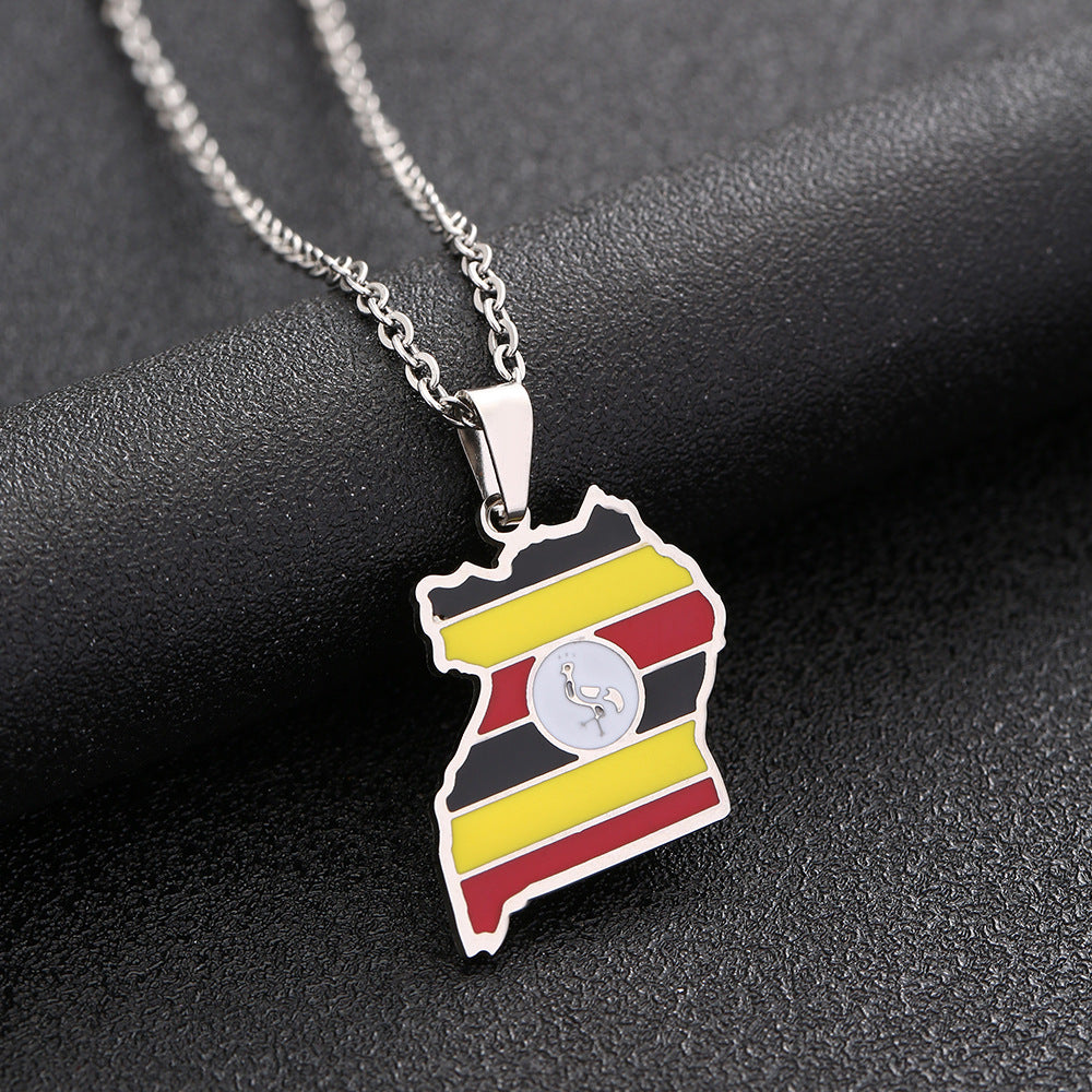 Collar de acero inoxidable con mapa geométrico de Uganda para mujer con esmalte, cadena de moda para clavícula