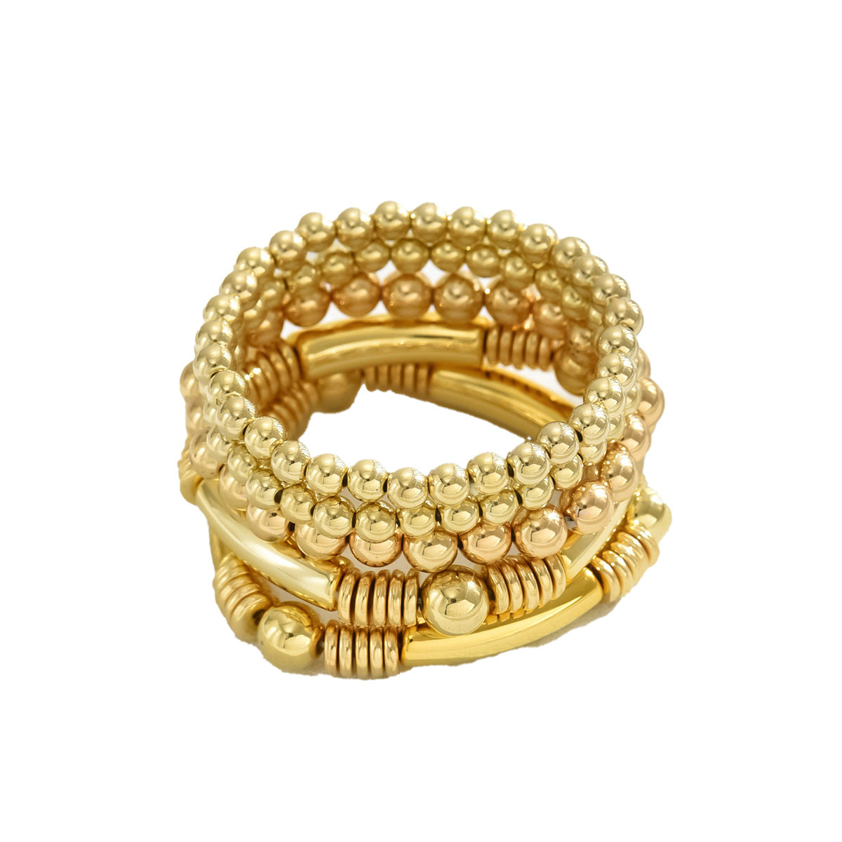 Bracciale con perline geometriche a più strati Fashion OL, placcato oro 18 carati, lega, gioielli da donna