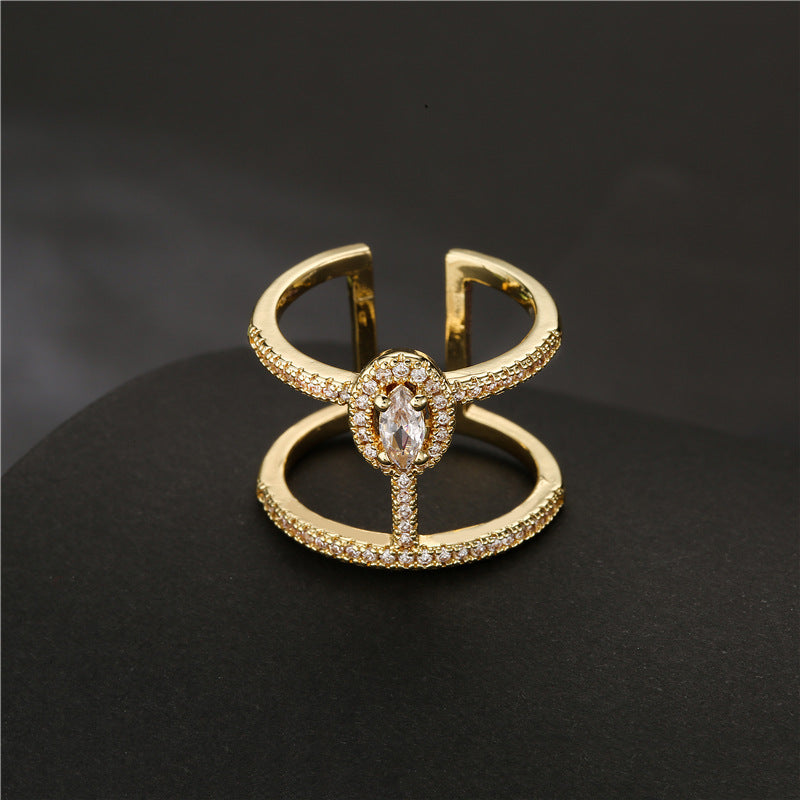 Minimalist Geometric Brass Ring with Micro-Inlaid Cubic Zirconia for Women