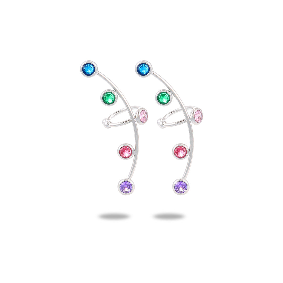 Vintage 18K Gold Plated Geometric Stainless Steel Ear Cuffs with Colorful Zircon for Women