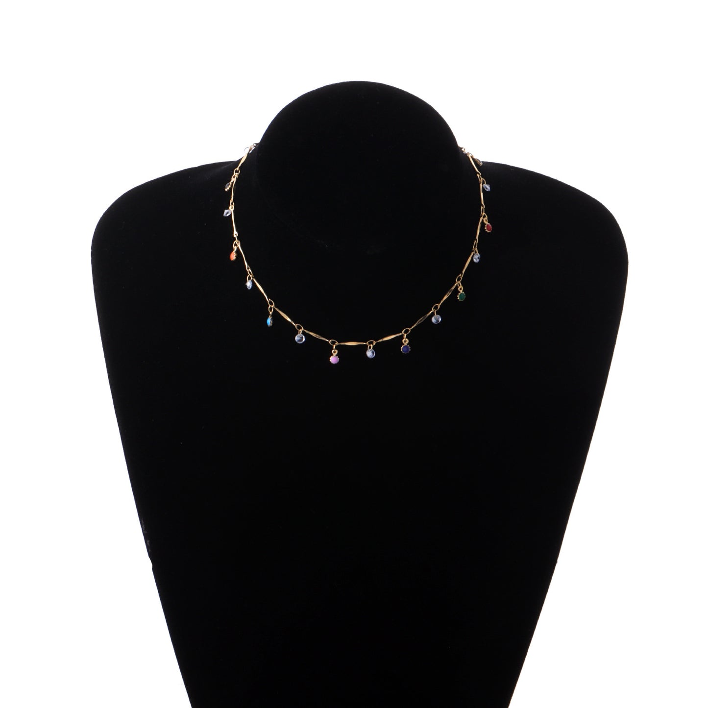 Elegant Short Rhinestone Flower Pendant Necklace for Women Alloy Plated Straight Tube Handmade Chain