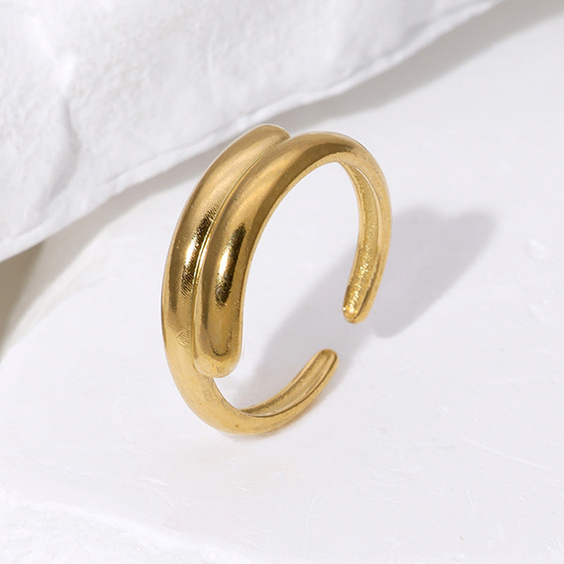 Minimalist Geometric Stainless Steel Adjustable Open Ring for Women with Plated Finish