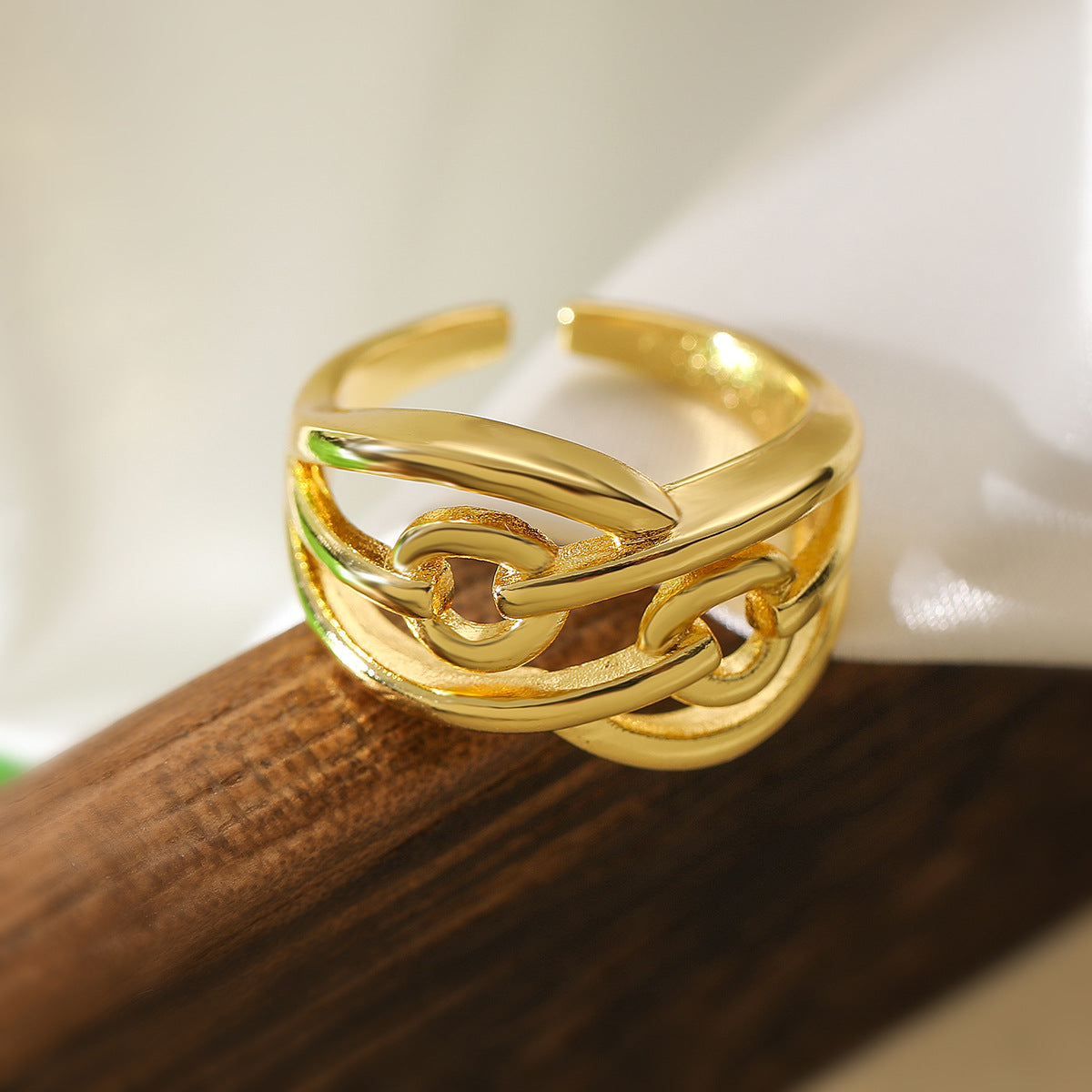 Anello Aperto da Donna Minimalista Geometrico Irregolare in Rame Placcato