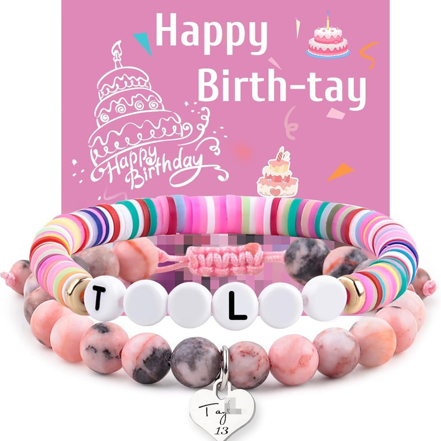 Elegant Agate Heart Letter Beaded Bracelet Set Unisex Fashion Jewelry