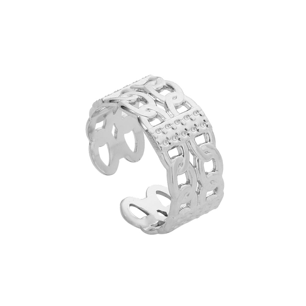 Minimalist Geometric Round Hollow Plated Titanium Steel Open Ring for Unisex