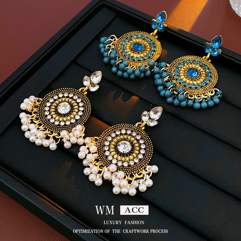 Orecchini Pendenti Geometrici Vintage con Intarsio di Strass e Base in Lega Placcata Oro da Donna