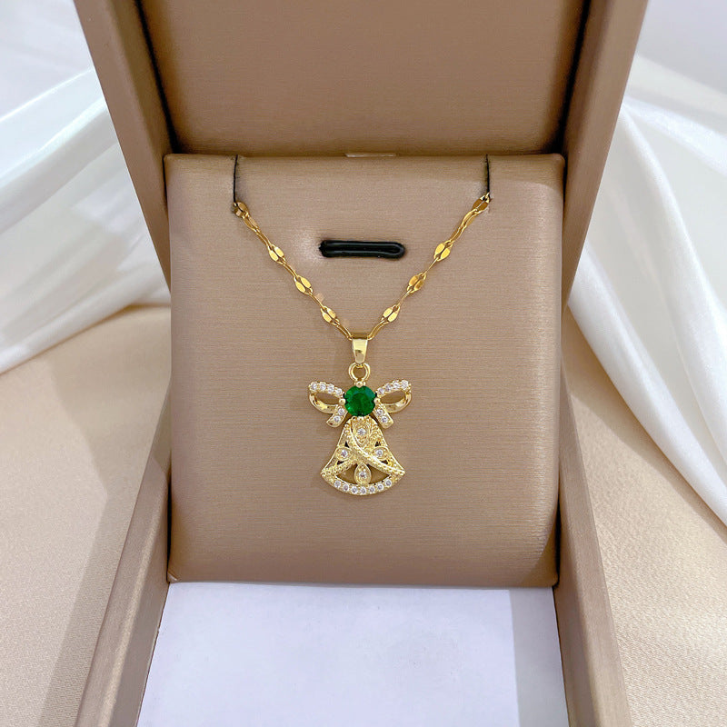 Collana Minimalista con Catena a Labbra in Acciaio al Titanio con Pendente in Rame e Intarsio di Strass