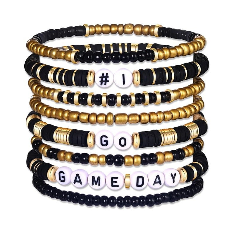 Sporty Casual Letter Number Resin Beaded Stretch Stackable Bracelet Unisex