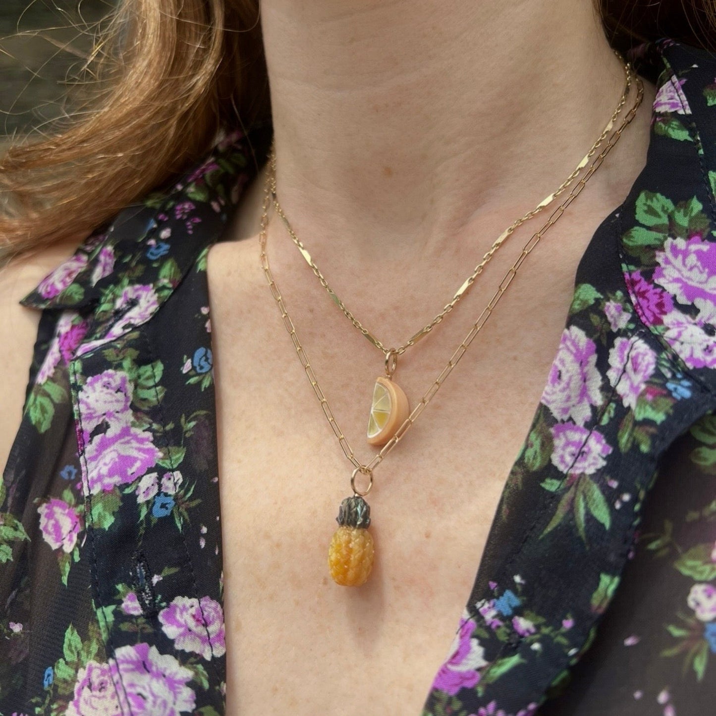 Fruit Charm Bar Brass Plated Corn Chain Necklace Unisex 9g