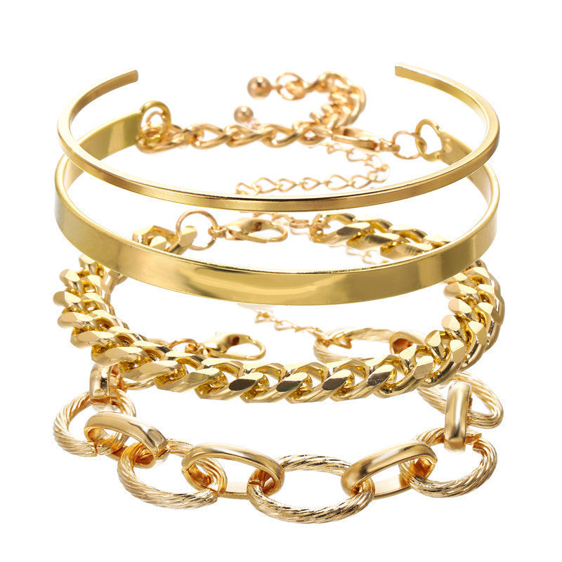 Minimalist Geometric Gold Plated Alloy Curb Chain Bracelet Set for Unisex