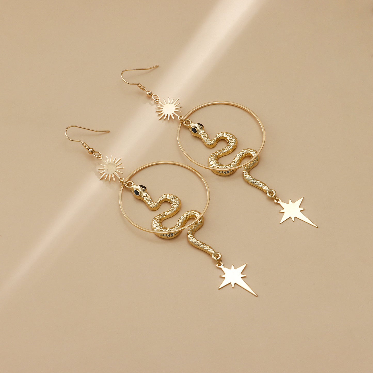 Geometric Large Hoop Snake-Shaped Cross Star Tassel Earrings for Women with Alloy Base and Plated Finish
