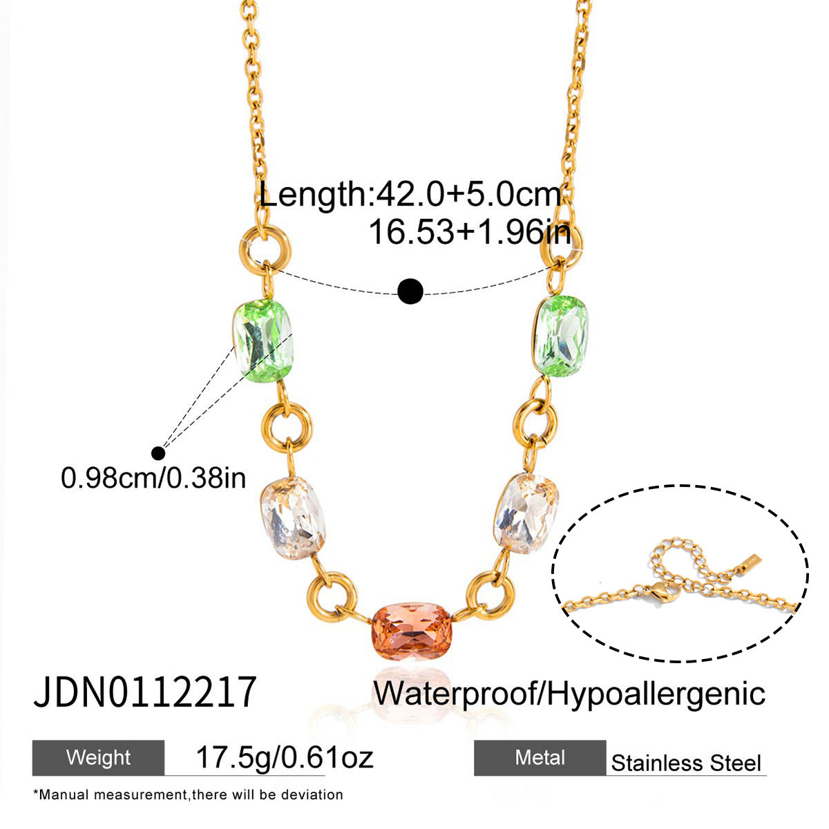 Minimalist Colorful Rhinestone Geometric Stainless Steel PVD Plated Necklace for Women