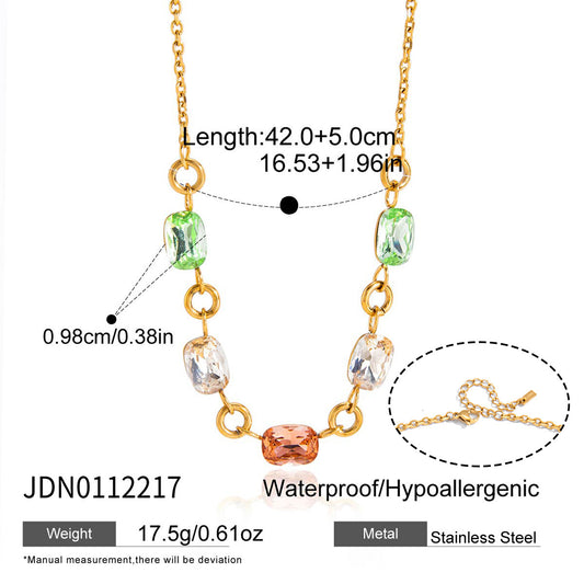 Collana da donna minimalista colorata con strass geometrici in acciaio inossidabile placcata PVD