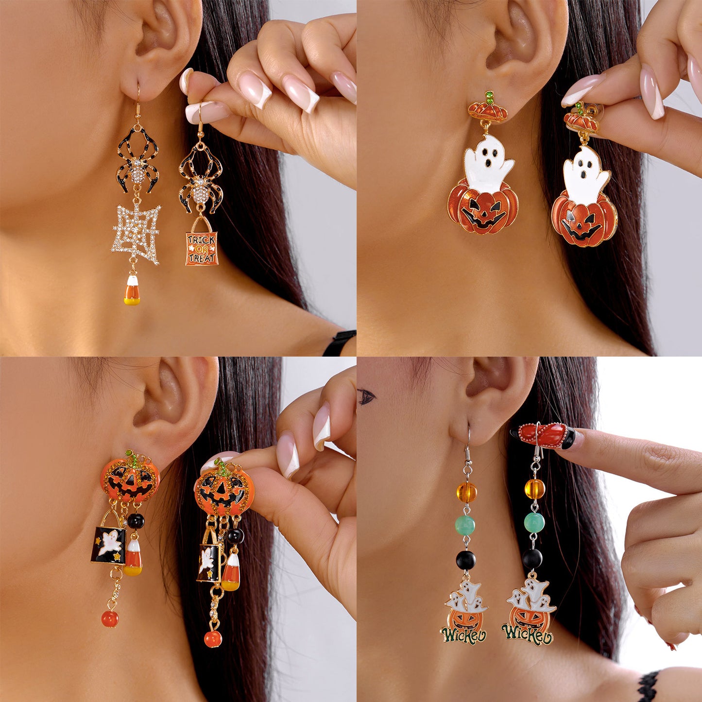 Pendientes de aro bonitos con diseño de calabaza para Halloween, para mujer, con cuerpo de aleación y acabado esmaltado