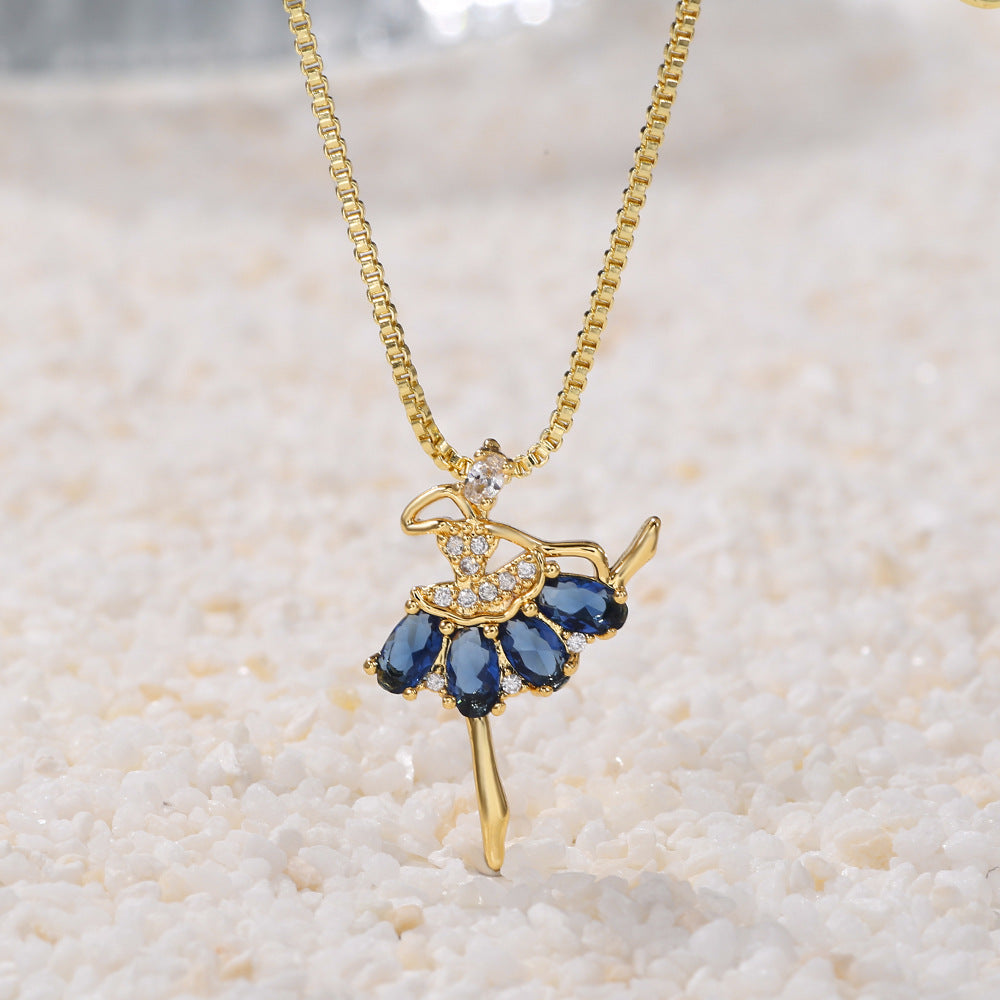 Sweet Geometric Brass Plated Cubic Zirconia Necklace with Box Chain for Women