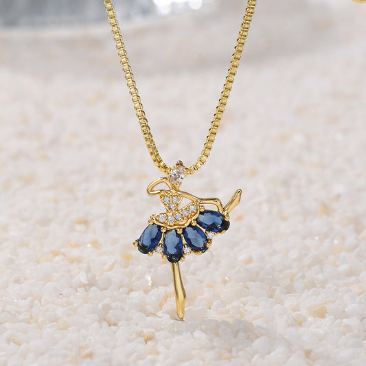 Sweet Geometric Brass Plated Cubic Zirconia Necklace with Box Chain for Women
