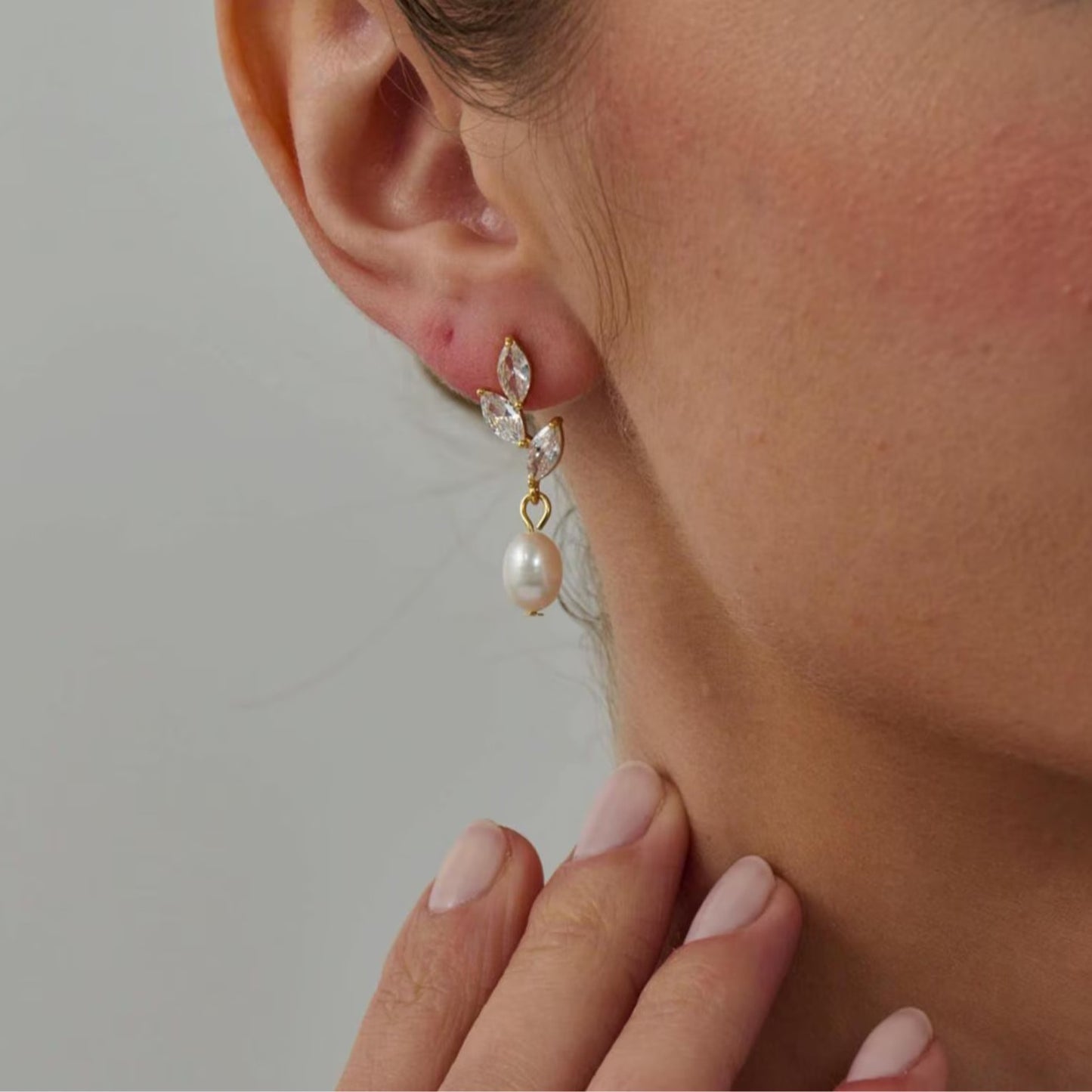 925 Sterling Silver Post Geometric Leaf Round Cubic Zirconia and Pearl Drop Earrings for Women