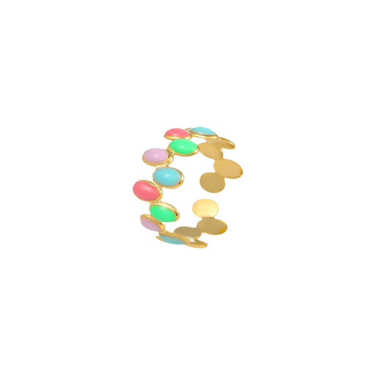 Minimalist Oval-Shaped Titanium Steel Ring with Enamel Finish Adjustable Fashion Jewelry for Women