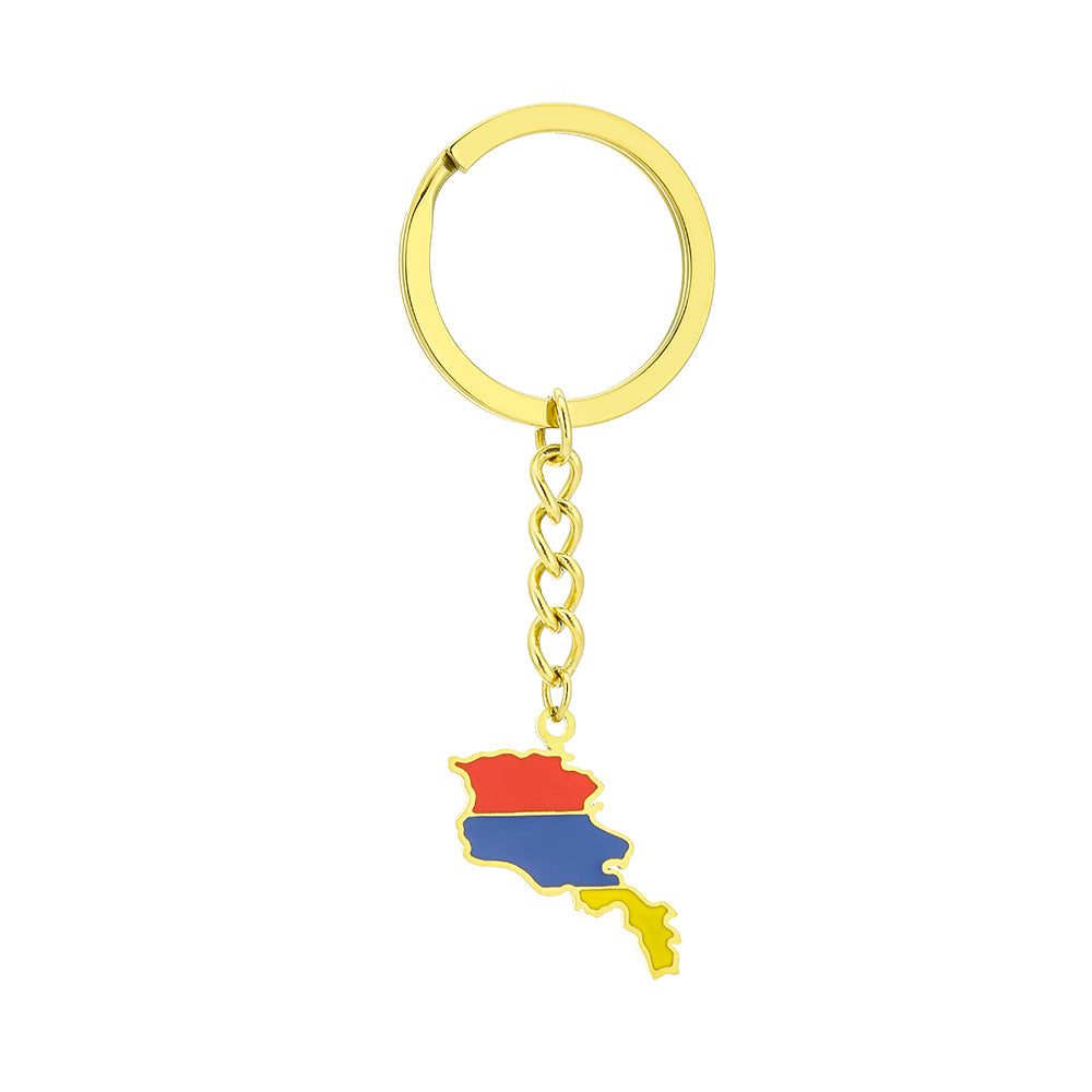 Llavero con colgante vintage de acero inoxidable con mapa y bandera de Armenia