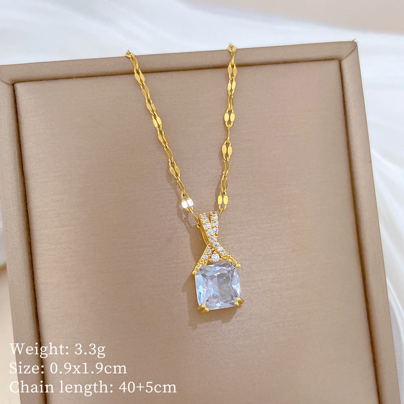 Sweet Geometric Moon Rhinestone Plated Titanium Steel Necklace for Women