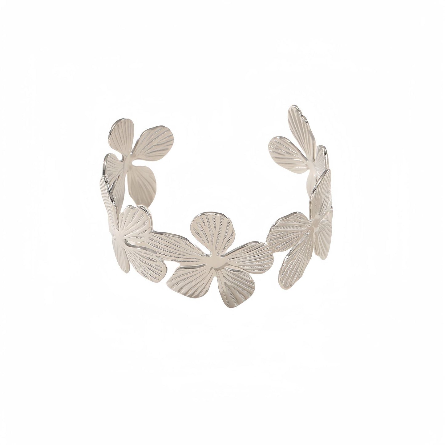 Pulsera de acero inoxidable chapado en oro de 18 quilates con pétalos de flores de moda para mujer