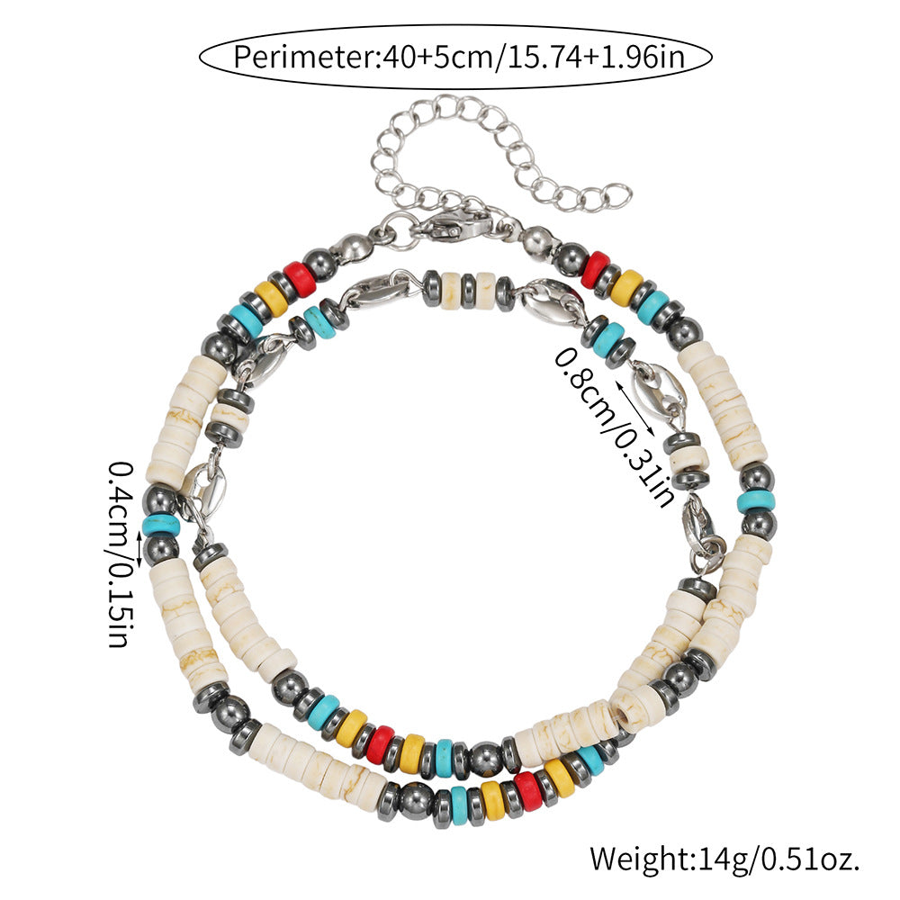 Vintage Geometric Round Turquoise and Hematite Handmade Beaded Bracelet for Unisex
