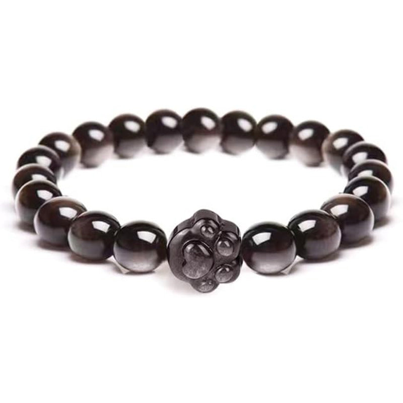 Sweet Animal Cat Obsidian Pink Crystal Bracelet for Unisex