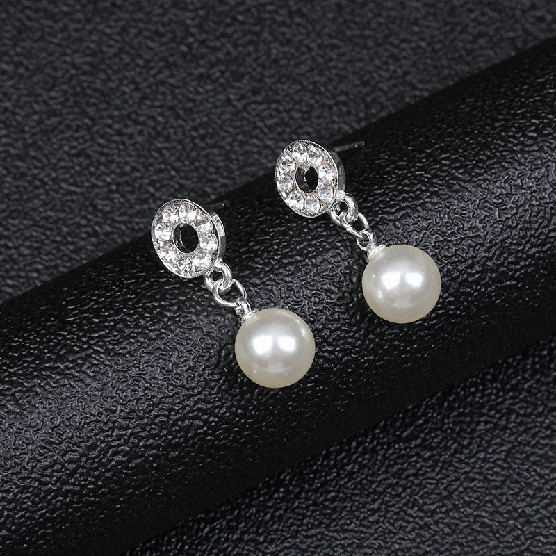 Chic Pearl Necklace and Earrings Set for Women with Rhinestone Inlay Heart-Shaped Pendant, Plated Alloy, Fresh and Sweet Style