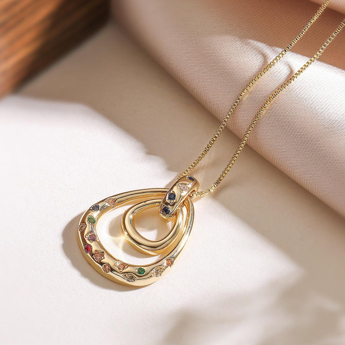Minimalist Luxury Geometric Gold Plated Brass Necklace with Cubic Zirconia for Women
