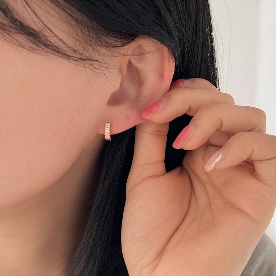 Minimalist Sweet 925 Sterling Silver Square Cubic Zirconia Plated Hoop Earrings for Women