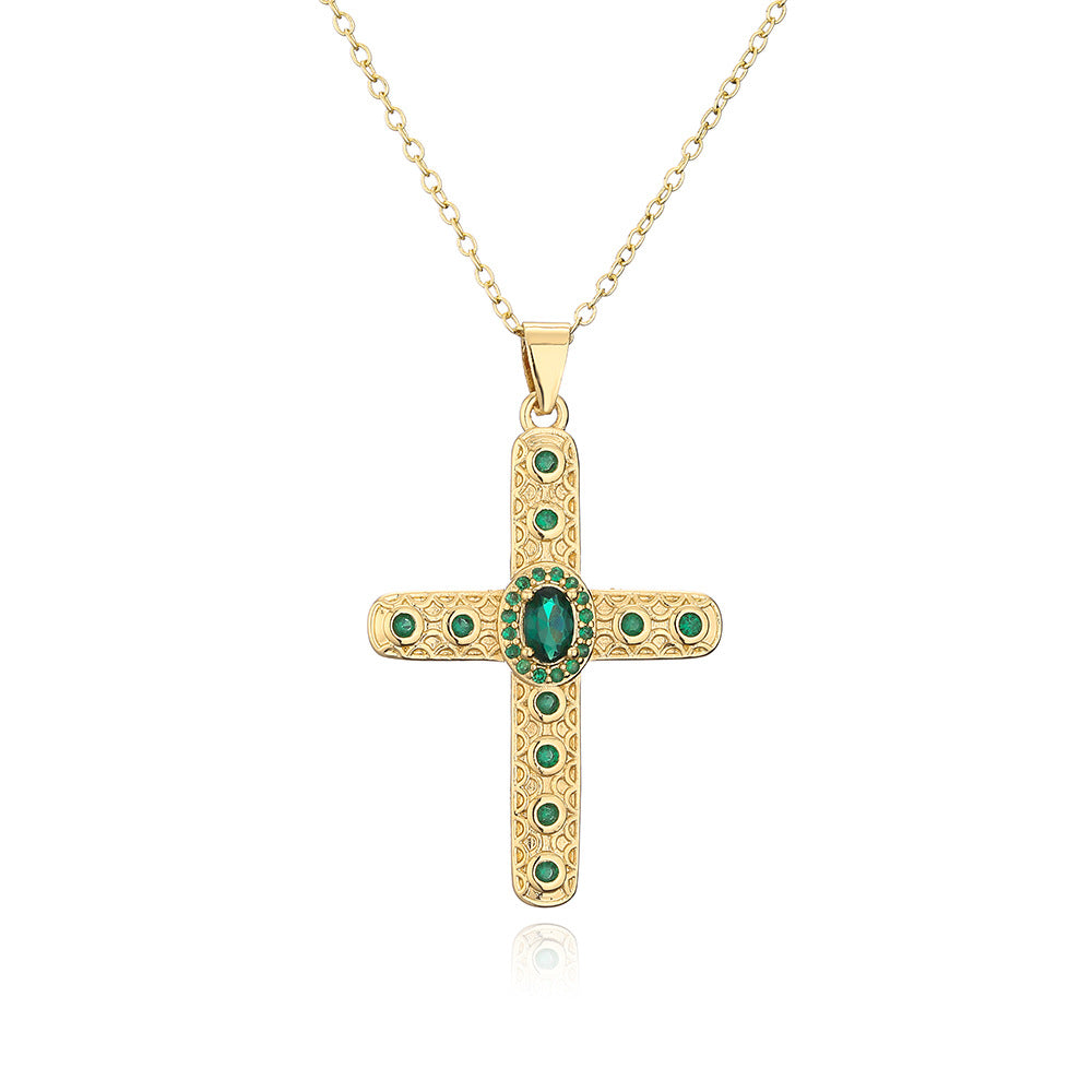 Collana con Pendente a Croce Geometrica Minimalista in Rame con Placcatura in Oro 18K e Intarsi in Zircone