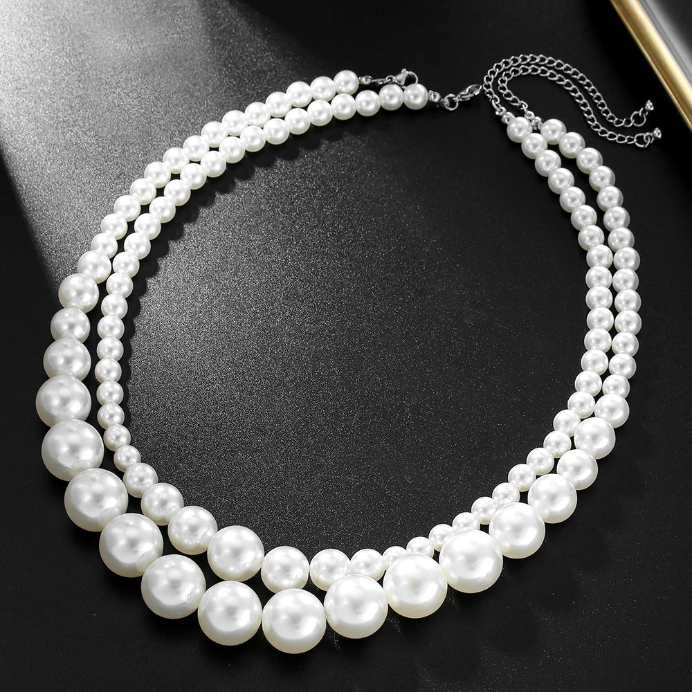 Vintage Sweet Geometric Glass Pearl Stainless Steel Plated Necklace Cable Chain Choker