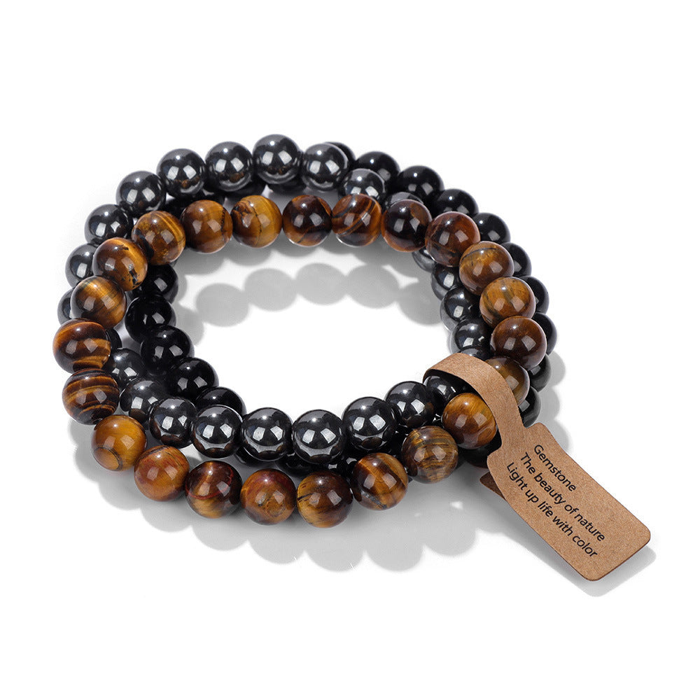 Elegant Geometric Round Agate Beaded Stretch Bracelet Set Unisex