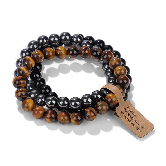 Elegant Geometric Round Agate Beaded Stretch Bracelet Set Unisex