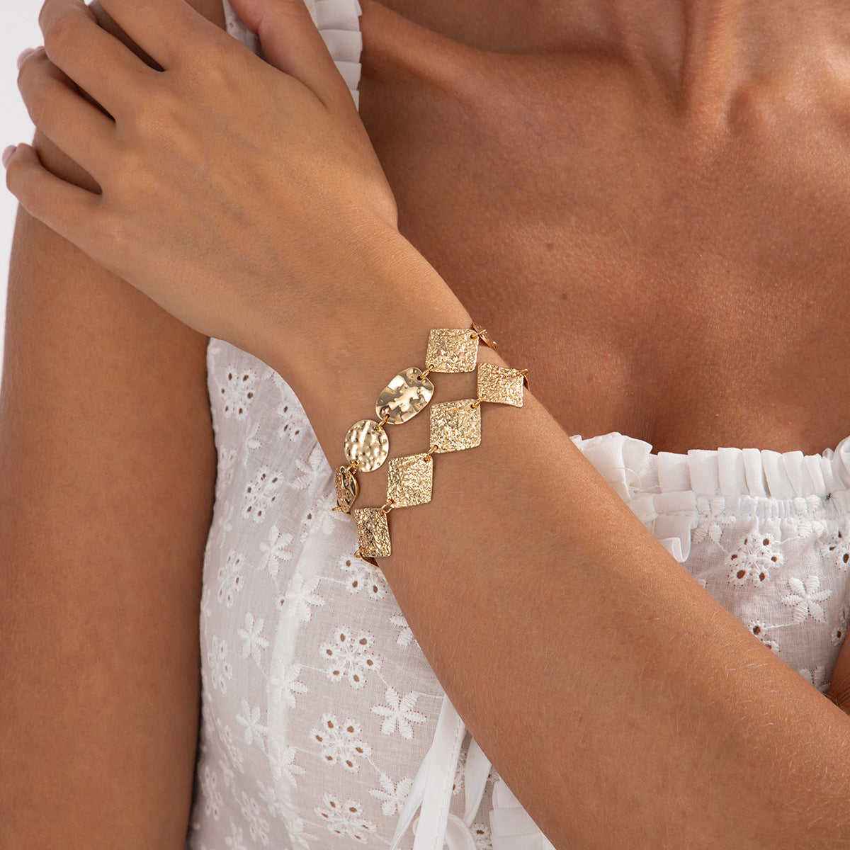 Punk Minimalist Geometric Square Round Plated Iron Bracelet for Women